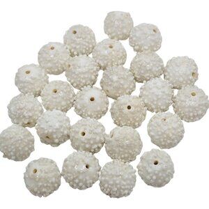 White Lampwork Round Glass Beads Textured Jewelry Making Craft 25pc 12mm